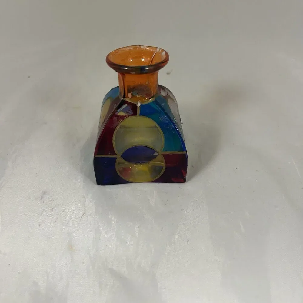 Vintage Due Zeta Venezia Italy Hand Painted Glass Bud Vase 3” Made in Italy